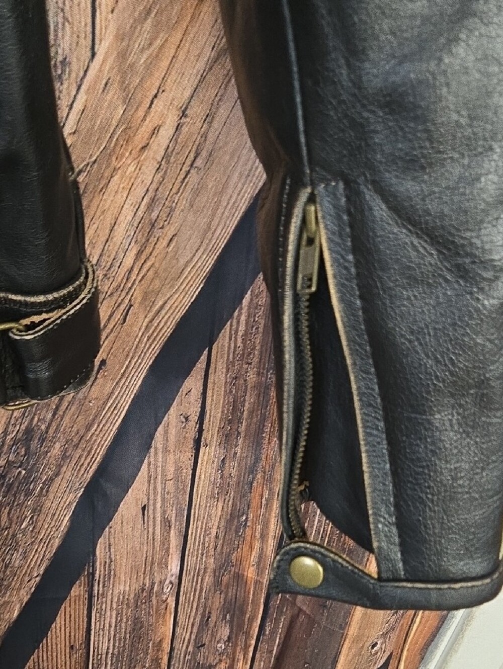 Element DK Brown/Black Leather Jacket with Cream Stripes - Picture 5 of 12